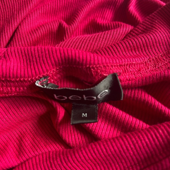 Bebe Rhinestone Logo Fitted 3/4 Sleeve ribbed Top - Picture 5 of 5